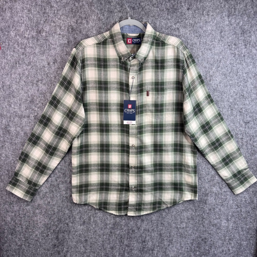 Chaps Mens Spruce Green Plaid Button Down Shirt Long Sleeve CM35LW962 New Size M